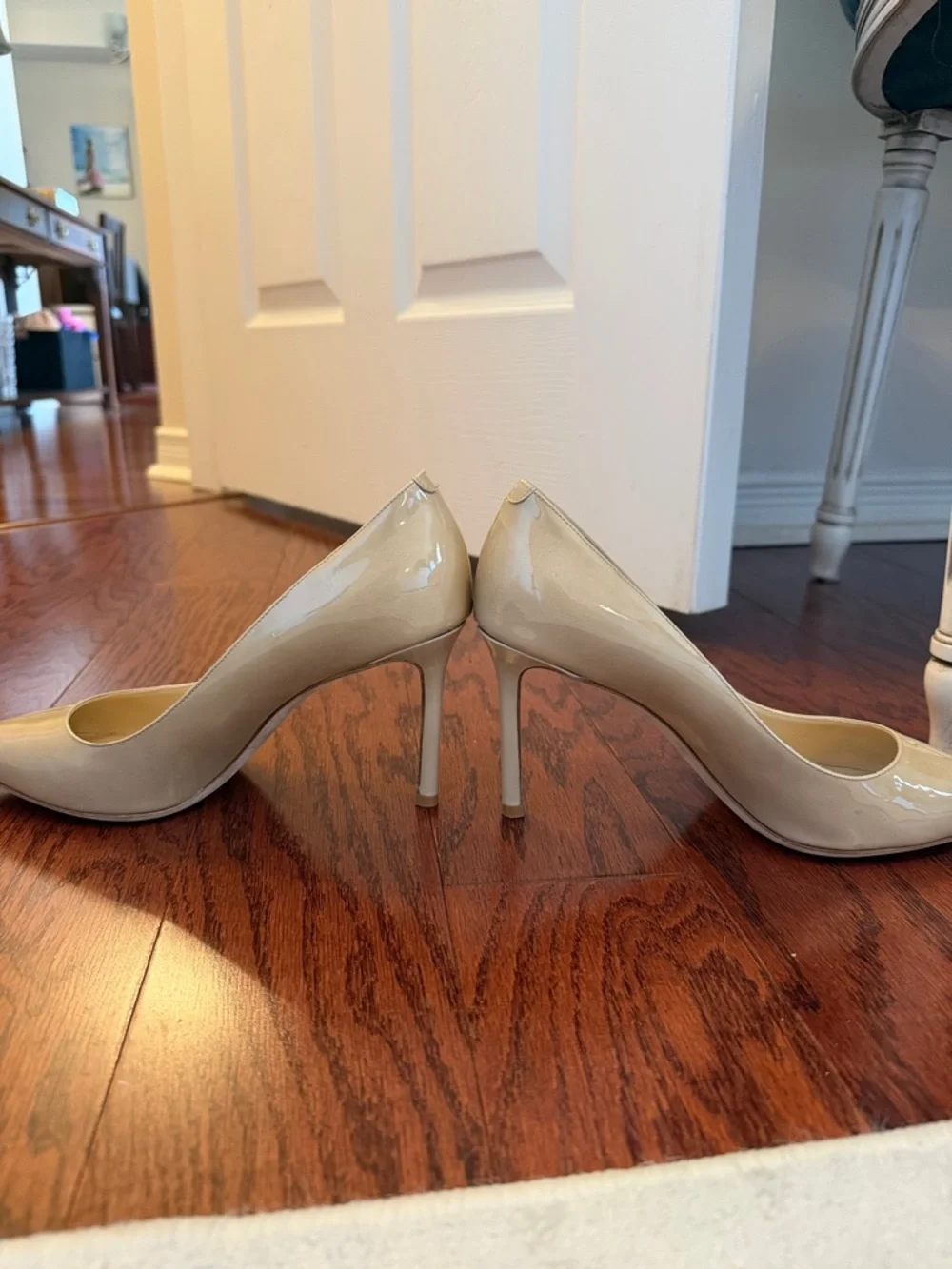 Jimmy Choo Beige Patent Leather Pointed Toe Pumps - Picture 3 of 4
